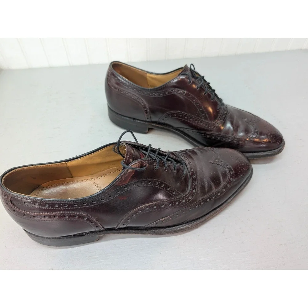 Johnston & Murphy Leather Wingtip Oxford Brogue Dress Shoes Mens 11.5 B Burgundy